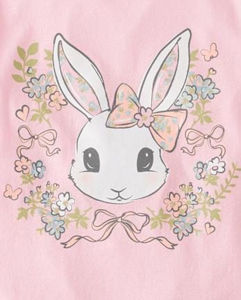Girls Easter Bunny Floral  Graphic Tee