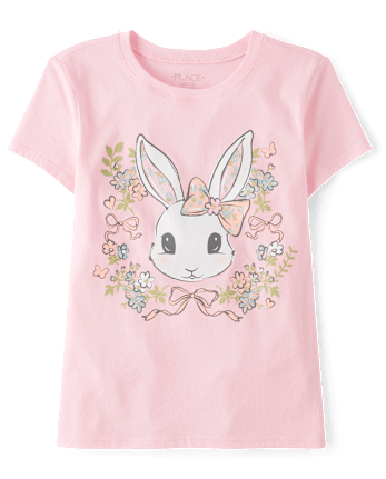 Girls Easter Bunny Floral  Graphic Tee
