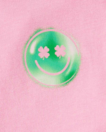 T-shirt graphique oversize pour filles, motif visage souriant, recto et verso, pour la Saint-Patrick