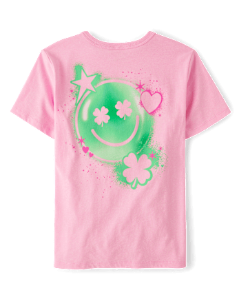 T-shirt graphique oversize pour filles, motif visage souriant, recto et verso, pour la Saint-Patrick
