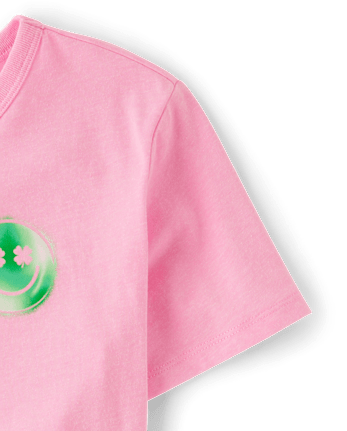 Girls St. Patrick's Day Happy Face Front And Back Oversized Graphic Tee