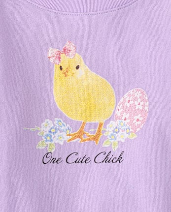 T-shirt graphique mignon avec un poussin pour Pâques, pour bébés et petites filles