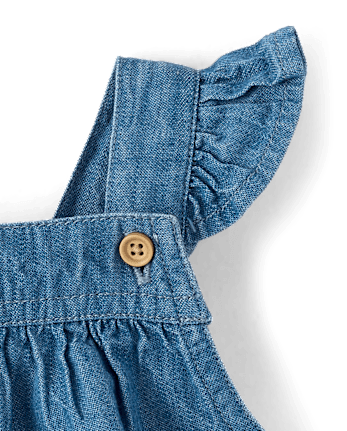 Baby Girls Chambray Flutter Overalls