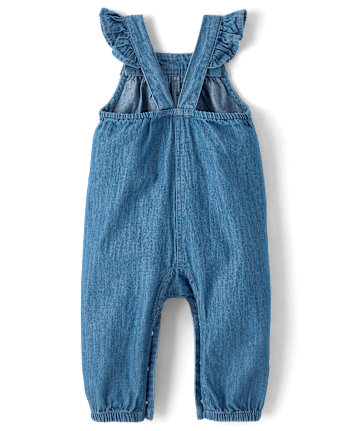 Baby Girls Chambray Flutter Overalls