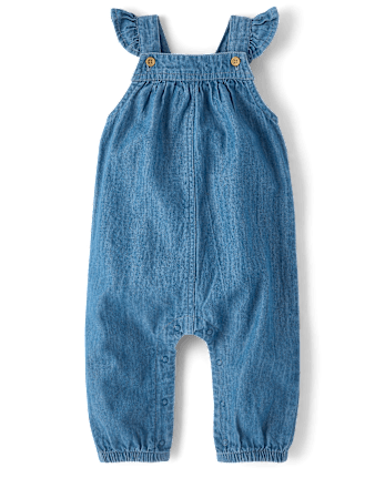 Baby Girls Chambray Flutter Overalls