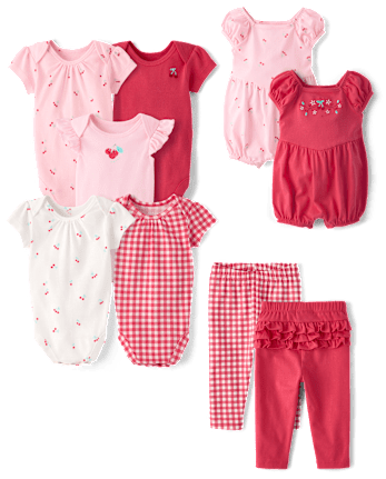 Combinaison à bulles brodée de cerises pour bébé fille (lot de 2)