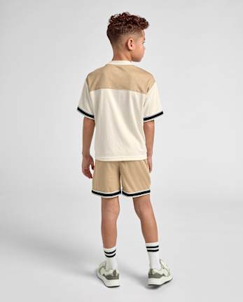 Boys Quick Dry Contrast Hem Mesh Active Shorts