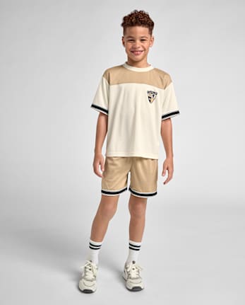 Boys Quick Dry Contrast Hem Mesh Active Shorts