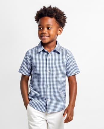 Chemise boutonnée en popeline vichy pour garçon