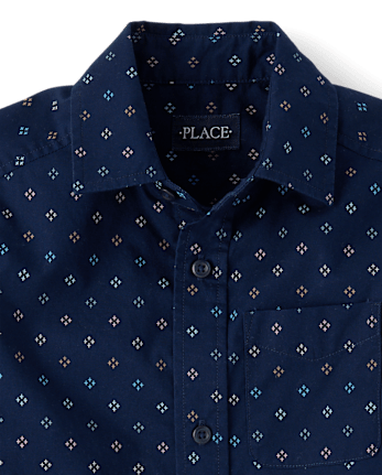 Boys Print Poplin Button Up Shirt
