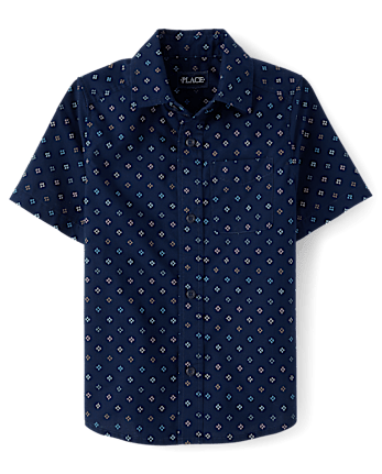 Boys Print Poplin Button Up Shirt