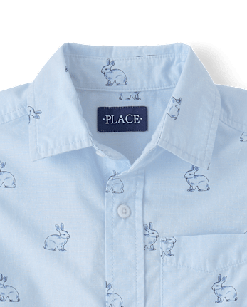 Boys Dad And Me Bunny Poplin Button Up Shirt