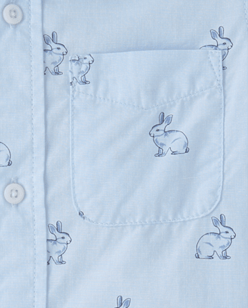 Boys Dad And Me Bunny Poplin Button Up Shirt