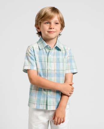 Chemise à carreaux en popeline boutonnée pour garçon