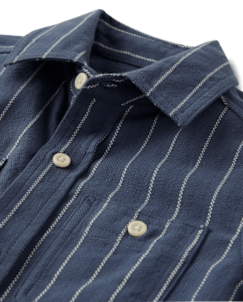 Boys Striped Textured Button Up Shirt