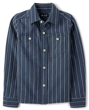 Boys Striped Textured Button Up Shirt