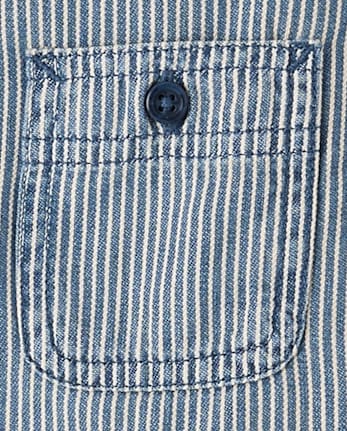 Boys Railroad Stripe Denim Button Up Shirt