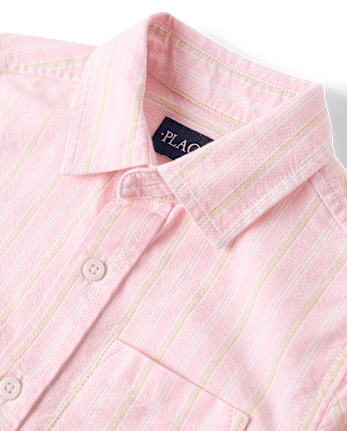 Boys Striped Oxford Button Up Shirt