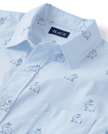 Mens Dad And Me Bunny Poplin Button Up Shirt