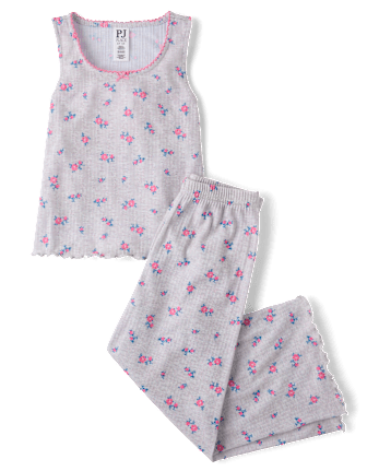Girls Floral Lettuce Pointelle Pajamas