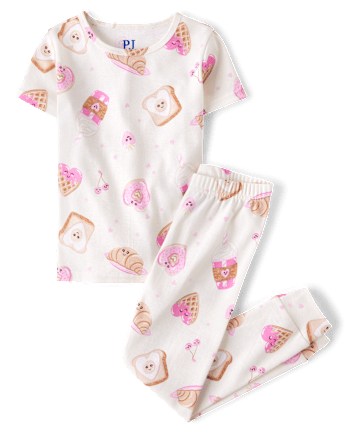 Girls Breakfast Hearts Snug Fit Cotton Pajamas