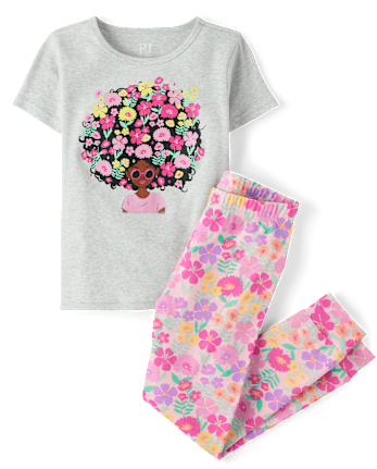 Girls Flower Hair Snug Fit Cotton Pajamas