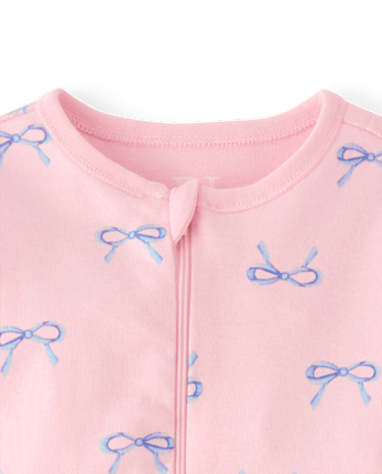 Baby And Toddler Girls Bow Snug Fit Cotton Footed One Piece Pajamas