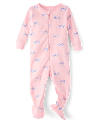 Baby And Toddler Girls Bow Snug Fit Cotton Footed One Piece Pajamas