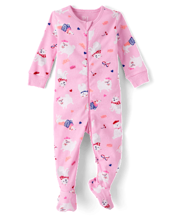 Baby And Toddler Girls Dog Snug Fit Cotton Footed One Piece Pajamas