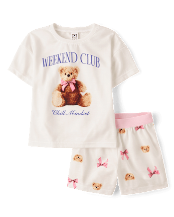 Girls Teddy Bear Bow Pajamas