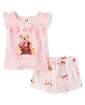 Baby And Toddler Girls Teddy Bear Bow Pajamas