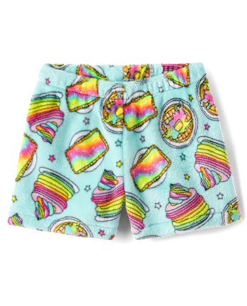 Girls Rainbow Breakfast Pajama Shorts - Cozy Fleece