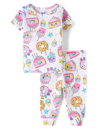 Baby And Toddler Girls Birthday Dessert Snug Fit Cotton Pajamas