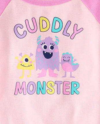 Baby And Toddler Girls Cuddly Monster Snug Fit Cotton Pajamas