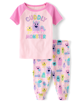 Baby And Toddler Girls Cuddly Monster Snug Fit Cotton Pajamas