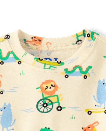 Pyjama en coton ajusté à motif de roues d'animaux pour bébés et petits garçons