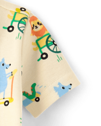 Pyjama en coton ajusté à motif de roues d'animaux pour bébés et petits garçons