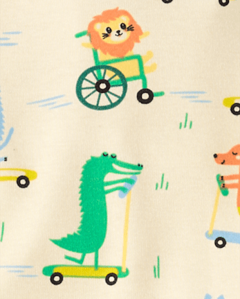 Pyjama en coton ajusté à motif de roues d'animaux pour bébés et petits garçons