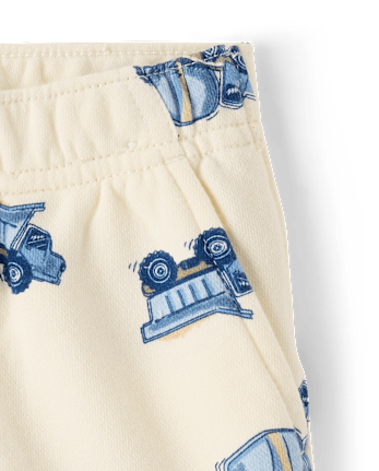 Short de sport en molleton français pour bébés et petits garçons, motif véhicules de chantier