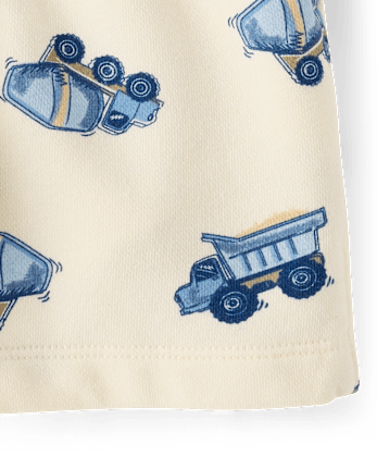 Short de sport en molleton français pour bébés et petits garçons, motif véhicules de chantier