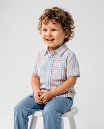 Chemise boutonnée en popeline vichy pour bébés et petits garçons