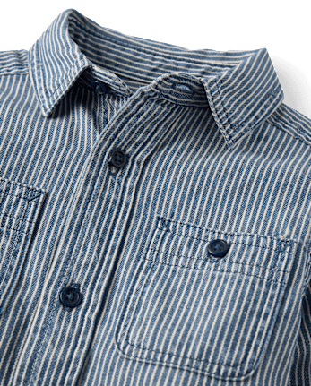 Baby And Toddler Boys Railroad Striped Denim Button Up Shirt