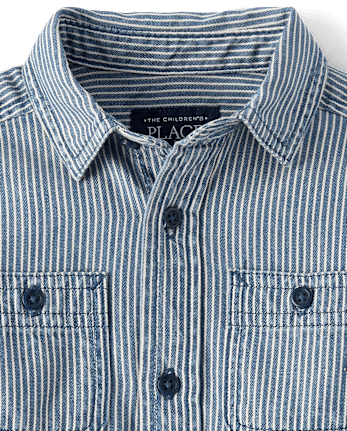 Baby And Toddler Boys Railroad Striped Denim Button Up Shirt