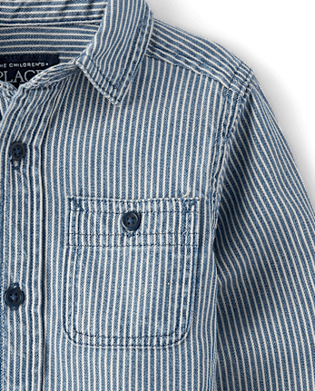 Baby And Toddler Boys Railroad Striped Denim Button Up Shirt