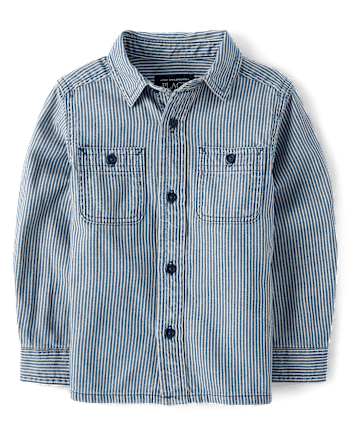Baby And Toddler Boys Railroad Striped Denim Button Up Shirt