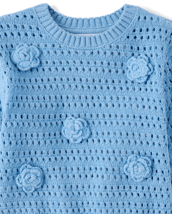 Toddler Girls Crochet Floral Sweater