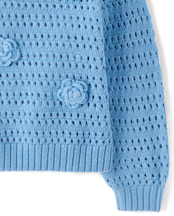 Toddler Girls Crochet Floral Sweater