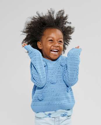 Toddler Girls Crochet Floral Sweater
