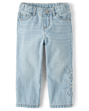 Toddler Girls Applique Bow Slouchy Jeans