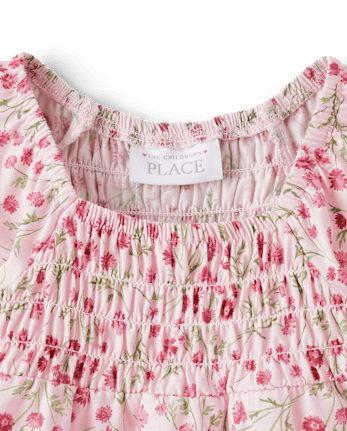 Toddler Girls Floral Smocked Flutter Top